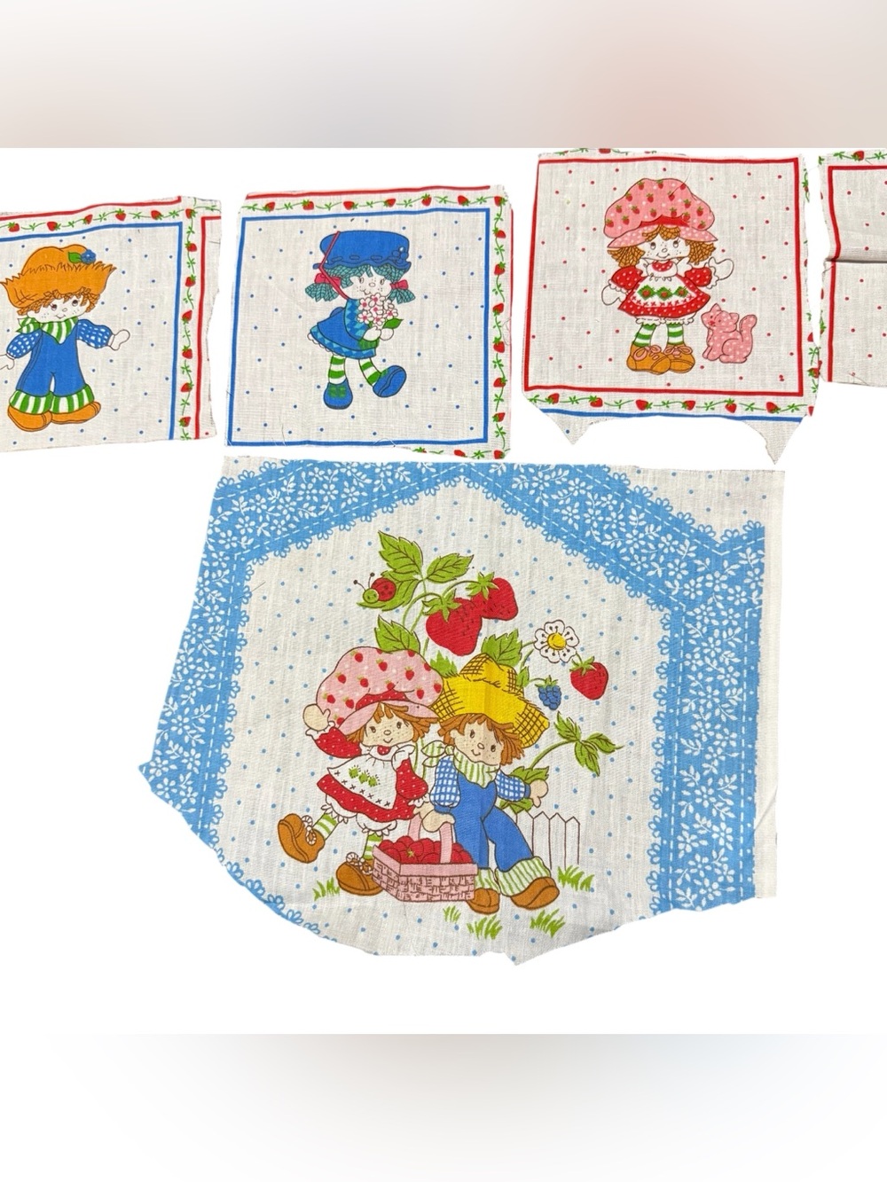 Vintage Strawberry Shortcake Fabric Remnants - Picture 2 of 13